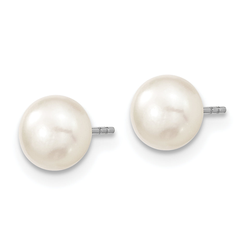 Sterling Silver Rhodium-plated 6-7mm White Semi-Round Freshwater Cultured Pearl 18 inch with 2 inch Extension Necklace, 7 inch Bracelet and Button Post Earrings Set