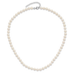 Sterling Silver Rhodium-plated 6-7mm White Semi-Round Freshwater Cultured Pearl 18 inch with 2 inch Extension Necklace, 7 inch Bracelet and Button Post Earrings Set