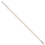 Sterling Silver Rhodium-plated 6-7mm White Semi-Round Freshwater Cultured Pearl 18 inch with 2 inch Extension Necklace, 7 inch Bracelet and Button Post Earrings Set