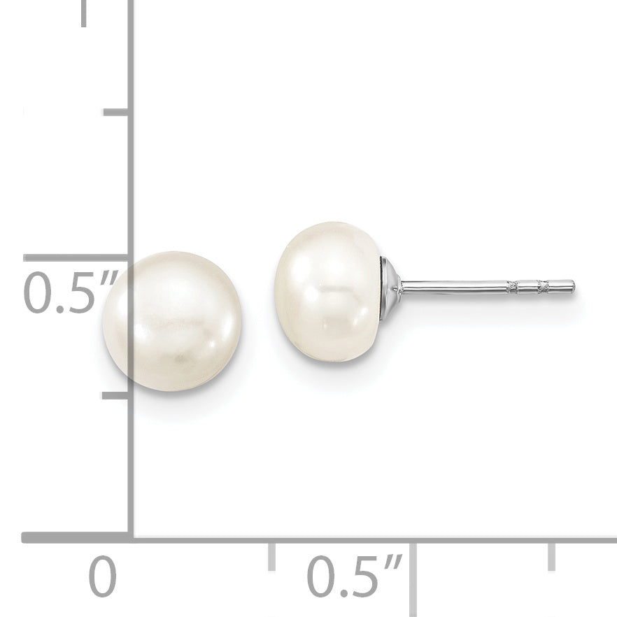 Sterling Silver Rhodium-plated 6-7mm White Semi-Round Freshwater Cultured Pearl 18 inch with 2 inch Extension Necklace, 7 inch Bracelet and Button Post Earrings Set