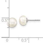 Sterling Silver Rhodium-plated 6-7mm White Semi-Round Freshwater Cultured Pearl 18 inch with 2 inch Extension Necklace, 7 inch Bracelet and Button Post Earrings Set