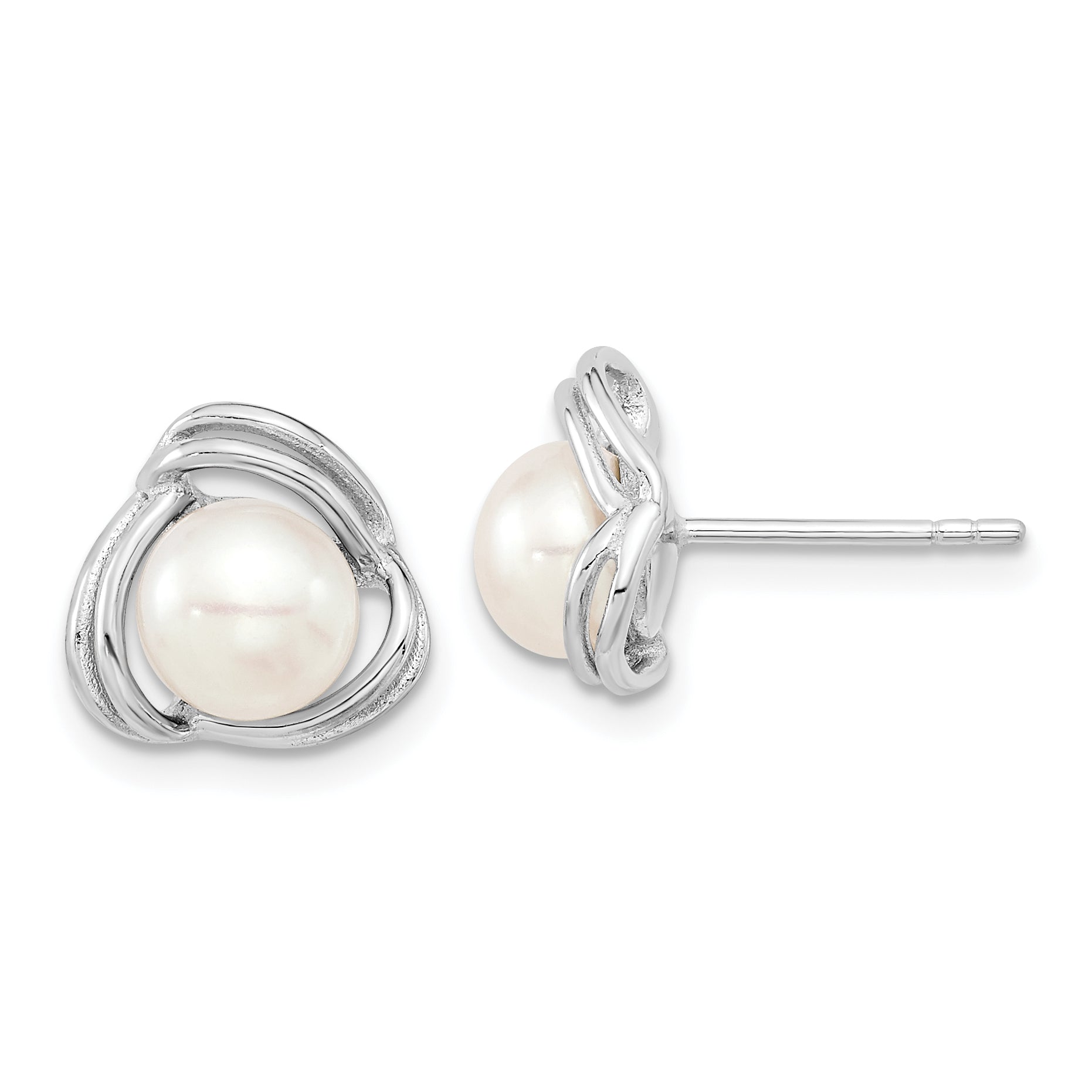 Sterling Silver Rhodium-plated 6-7mm White Button Freshwater Cultured Pearl 17 inch Necklace and Post Earrings Set Secondary image