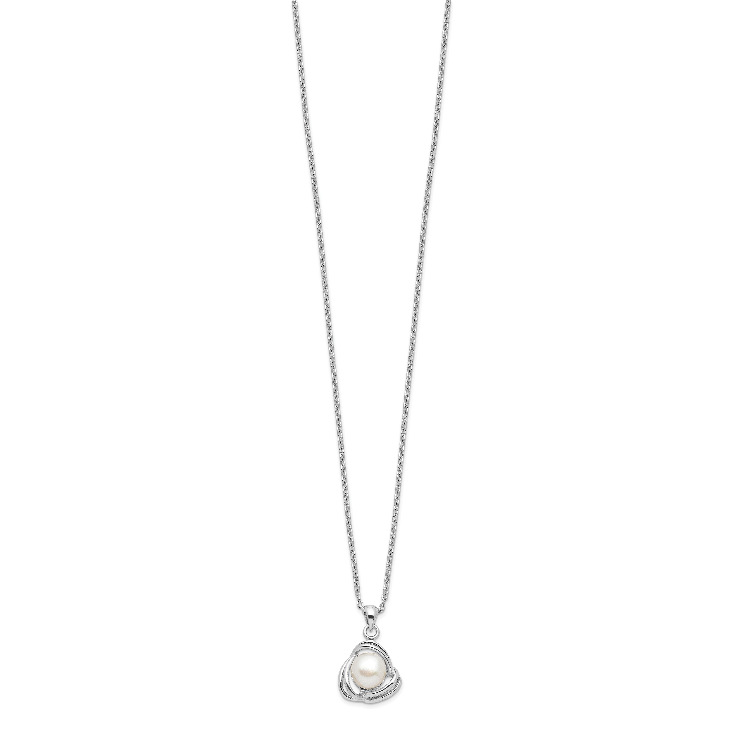 Sterling Silver Rhodium-plated 6-7mm White Button Freshwater Cultured Pearl 17 inch Necklace and Post Earrings Set