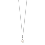 Sterling Silver Rhodium-plated 8-9mm White Teardrop Freshwater Cultured Pearl and CZ 17 inch Necklace and Post Dangle Earrings Set