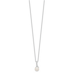 Sterling Silver Rhodium-plated 7-8mm White Semi-Round Freshwater Cultured Pearl and CZ 17 inch Necklace and Dangle Earrings Set