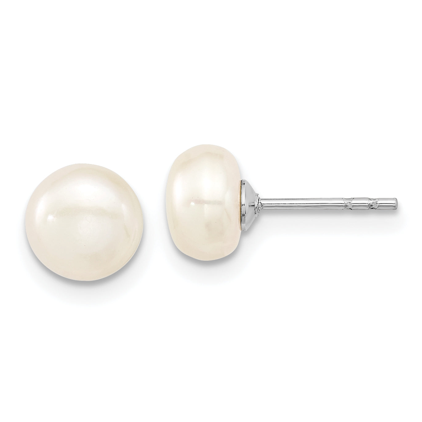 Sterling Silver Rhodium-plated 7-8mm White Teardrop Freshwater Cultured Pearl 17 inch Necklace Button Post Earrings Set Secondary image