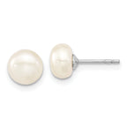Sterling Silver Rhodium-plated 7-8mm White Teardrop Freshwater Cultured Pearl 17 inch Necklace Button Post Earrings Set