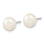 Sterling Silver Rhodium-plated 7-8mm White Teardrop Freshwater Cultured Pearl 17 inch Necklace Button Post Earrings Set