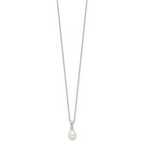 Sterling Silver Rhodium-plated 7-8mm White Teardrop Freshwater Cultured Pearl 17 inch Necklace Button Post Earrings Set
