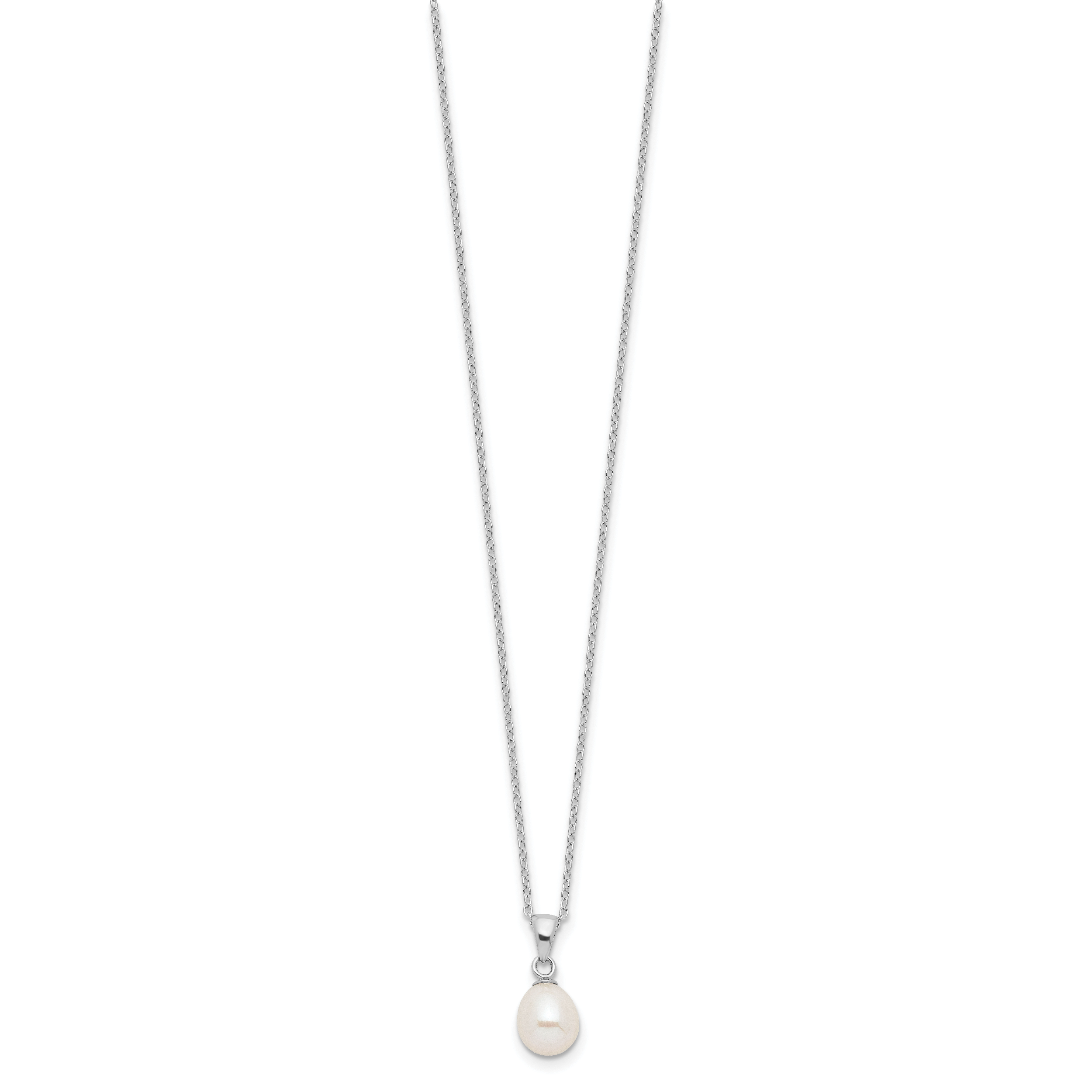 Sterling Silver Rhodium-plated 7-8mm White Teardrop Freshwater Cultured Pearl 17 inch Necklace Button Post Earrings Set