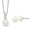 Sterling Silver Rhodium-plated 7-8mm White Teardrop Freshwater Cultured Pearl 17 inch Necklace Button Post Earrings Set