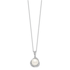 Sterling Silver Rhodium-plated 10-12mm White Button Freshwater Cultured Pearl and CZ 17 inch Necklace and Post Earrings Set