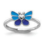 Sterling Silver Rhodium-plated Polished & Enameled Butterfly Children's Earring Ring & Pendant Set