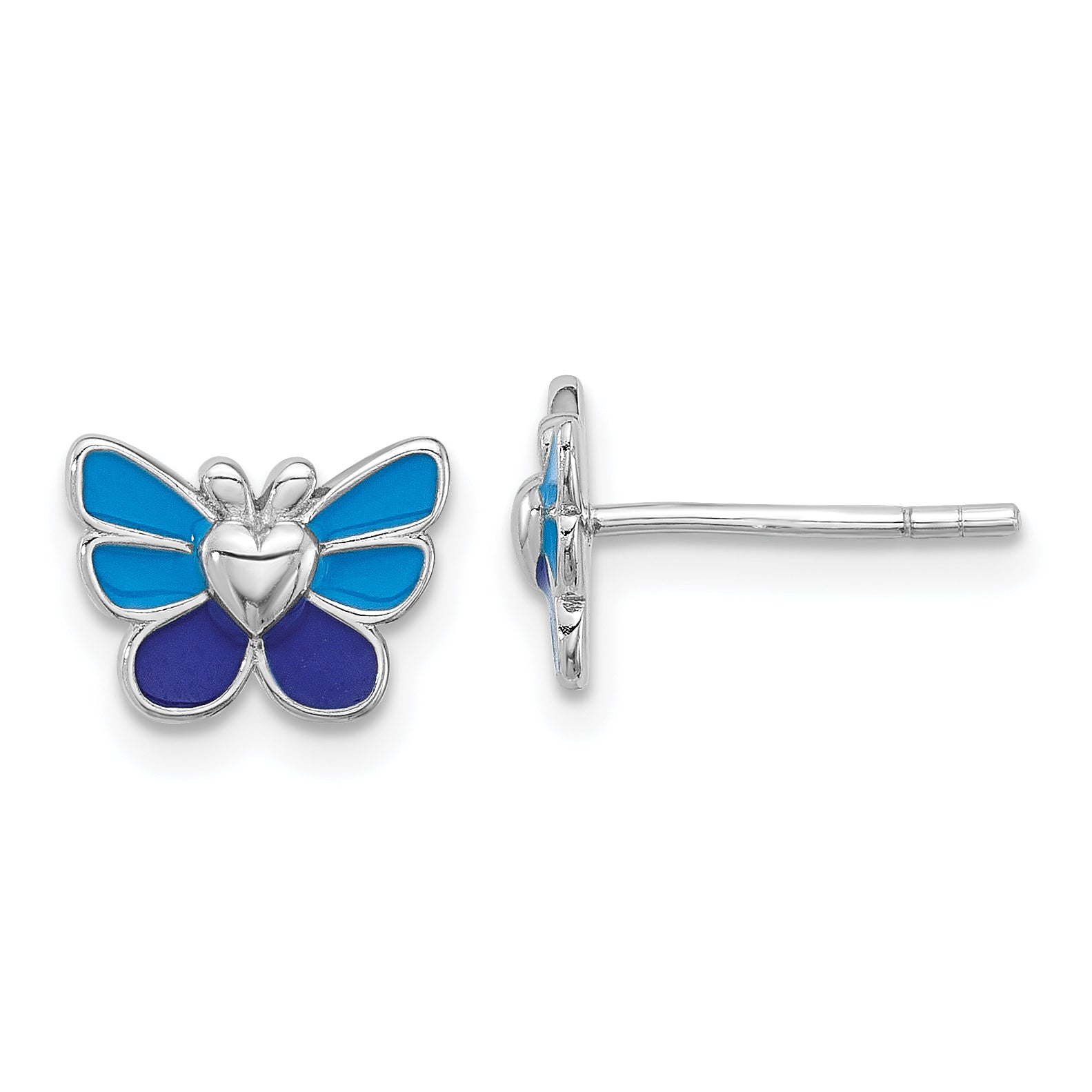 Sterling Silver Rhodium-plated Polished & Enameled Butterfly Children's Earring Ring & Pendant Set Secondary image