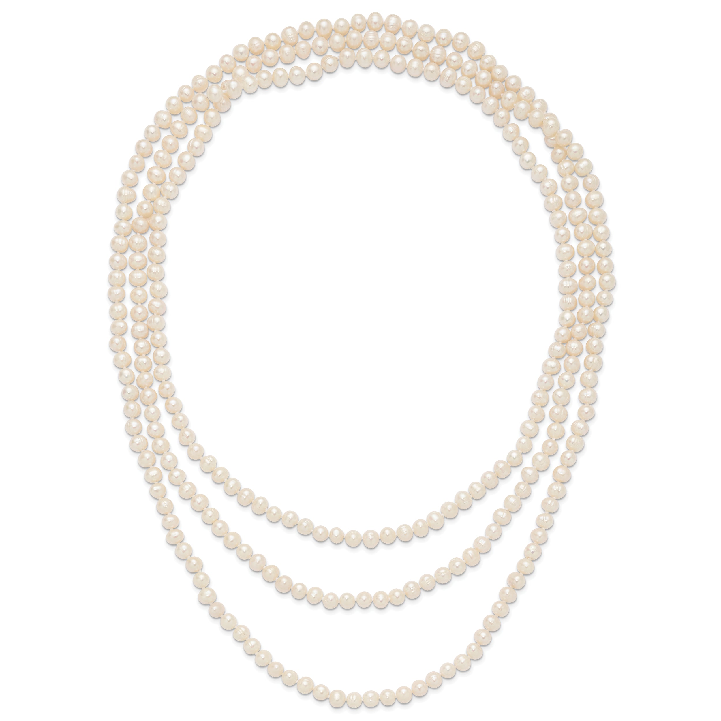 6-7mm White Semi-round Freshwater Cultured Pearl Endless 80 inch Necklace