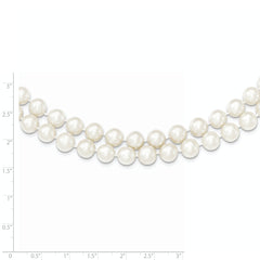 Sterling Silver Rhodium-plated 7.5-8.5mm White Semi-Round Freshwater Cultured Pearl 2-Strand 17 inch Necklace