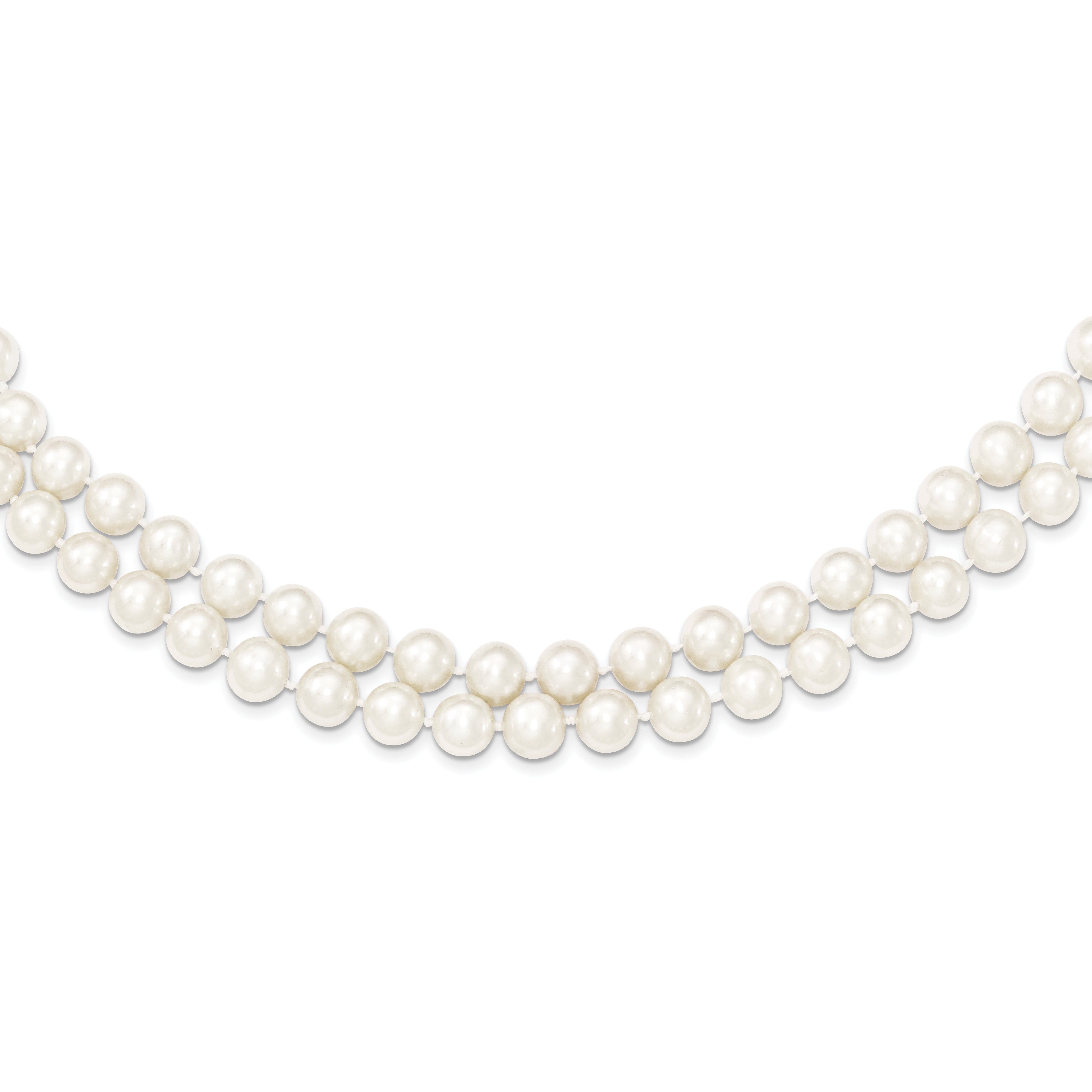 Sterling Silver Rhodium-plated 7.5-8.5mm White Semi-Round Freshwater Cultured Pearl 2-Strand 17 inch Necklace Main image