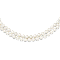 Sterling Silver Rhodium-plated 7.5-8.5mm White Semi-Round Freshwater Cultured Pearl 2-Strand 17 inch Necklace