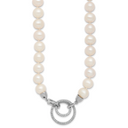 Sterling Silver Rhodium-plated 10-11mm White Near-Round Freshwater Cultured Pearl and CZ Clasp Adjustable 19.5 inch Necklace