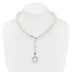 Sterling Silver Rhodium-plated 10-11mm White Near-Round Freshwater Cultured Pearl and CZ Clasp Adjustable 19.5 inch Necklace