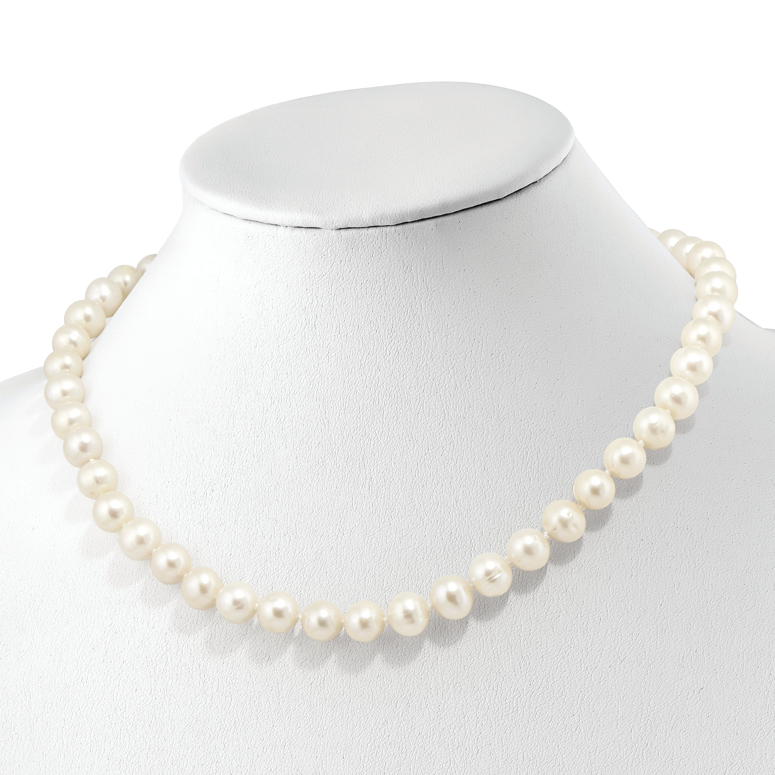 Sterling Silver Rhodium-plated 9-10mm White Near-Round Freshwater Cultured Pearl and CZ Clasp Adjustable 18 inch Necklace