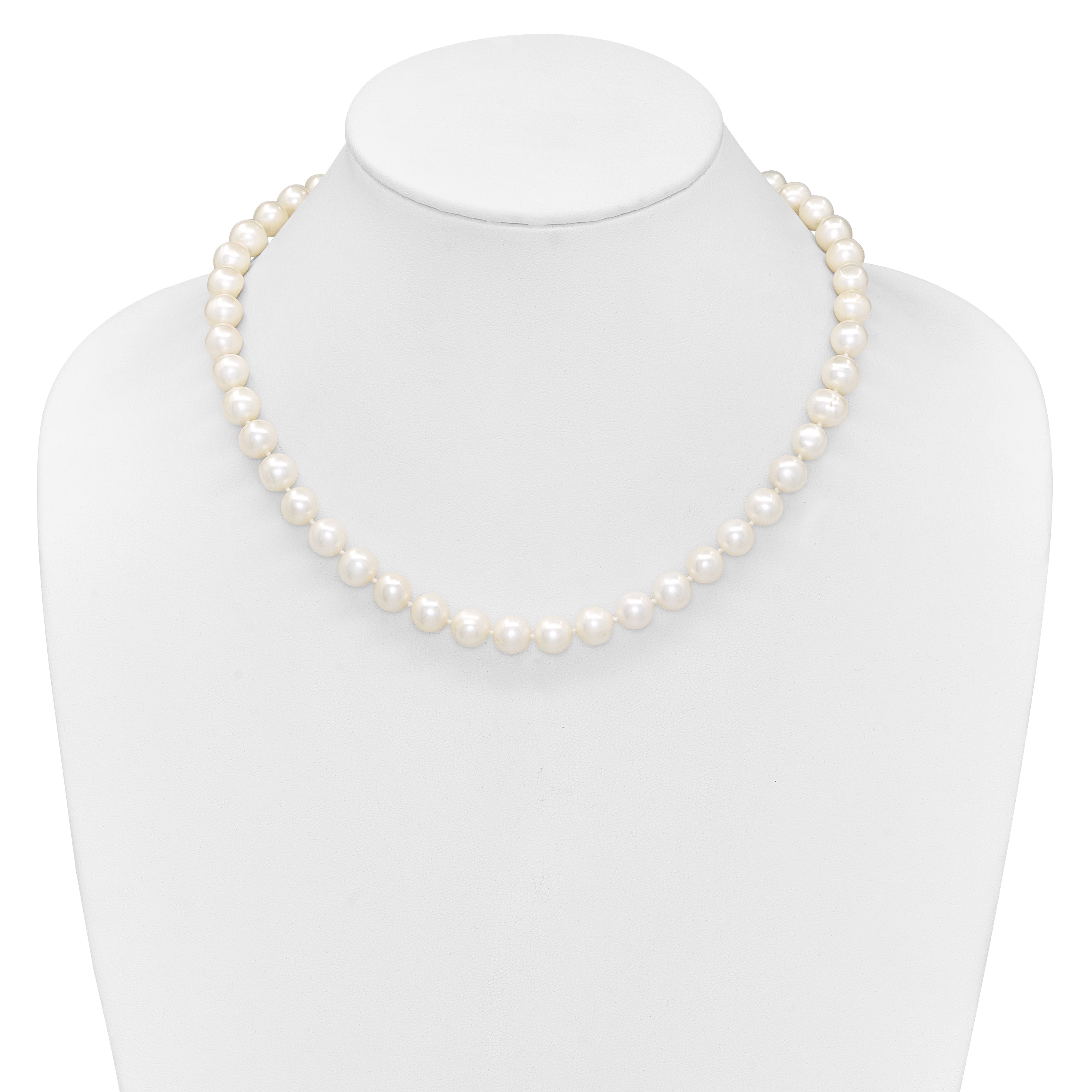 Sterling Silver Rhodium-plated 9-10mm White Near-Round Freshwater Cultured Pearl and CZ Clasp Adjustable 18 inch Necklace