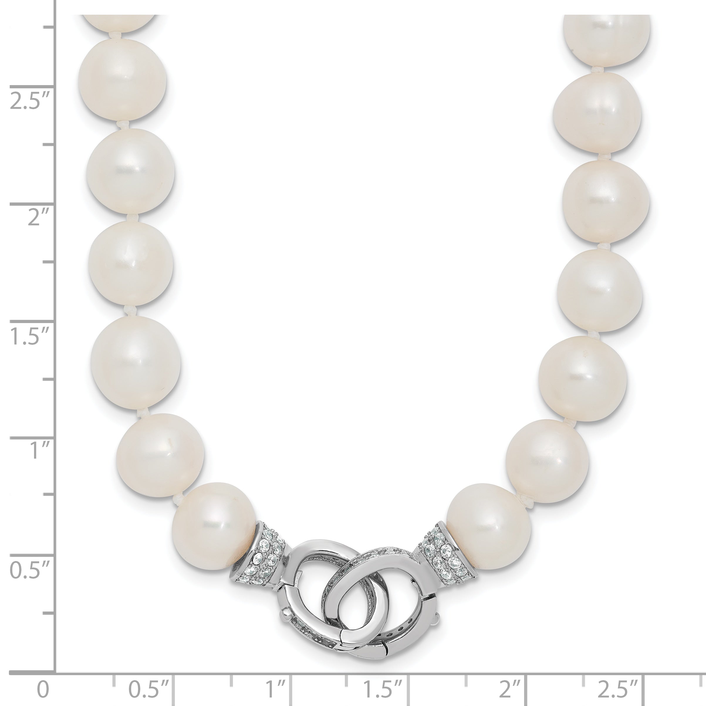 Sterling Silver Rhodium-plated 9-10mm White Near-Round Freshwater Cultured Pearl and CZ Clasp Adjustable 18 inch Necklace