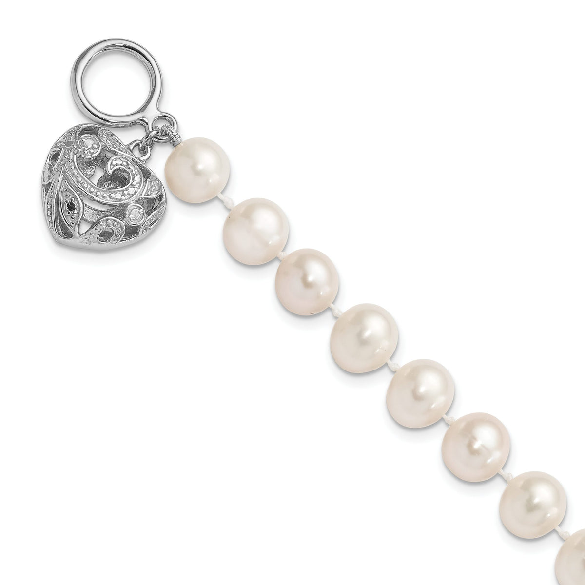 Filigree Charm Freshwater Pearl Bracelet in Sterling Silver, 7.5 Inch - Sophia Jewelers Main image