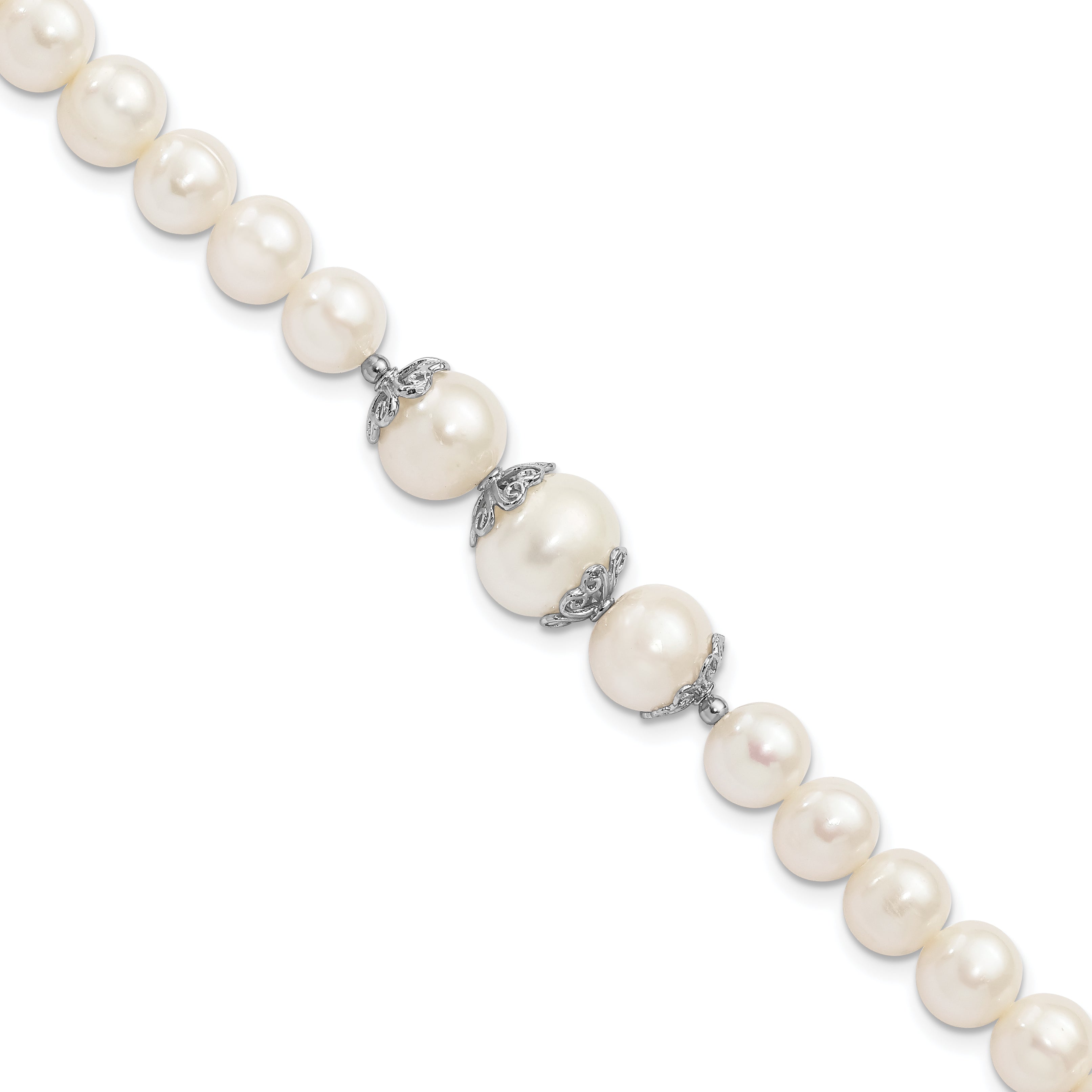 Sterling Silver Rhodium-plated 7-10mm White Near-Round Freshwater Cultured Pearl Fancy 7 inch Bracelet Main image