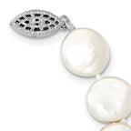 Sterling Silver Rhodium-plated 10-11mm White Coin Freshwater Cultured Pearl 18 inch Necklace
