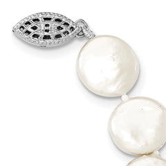 Sterling Silver Rhodium-plated 10-11mm White Coin Freshwater Cultured Pearl 18 inch Necklace