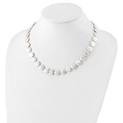 Sterling Silver Rhodium-plated 10-11mm White Coin Freshwater Cultured Pearl 18 inch Necklace