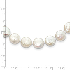 Sterling Silver Rhodium-plated 10-11mm White Coin Freshwater Cultured Pearl 18 inch Necklace
