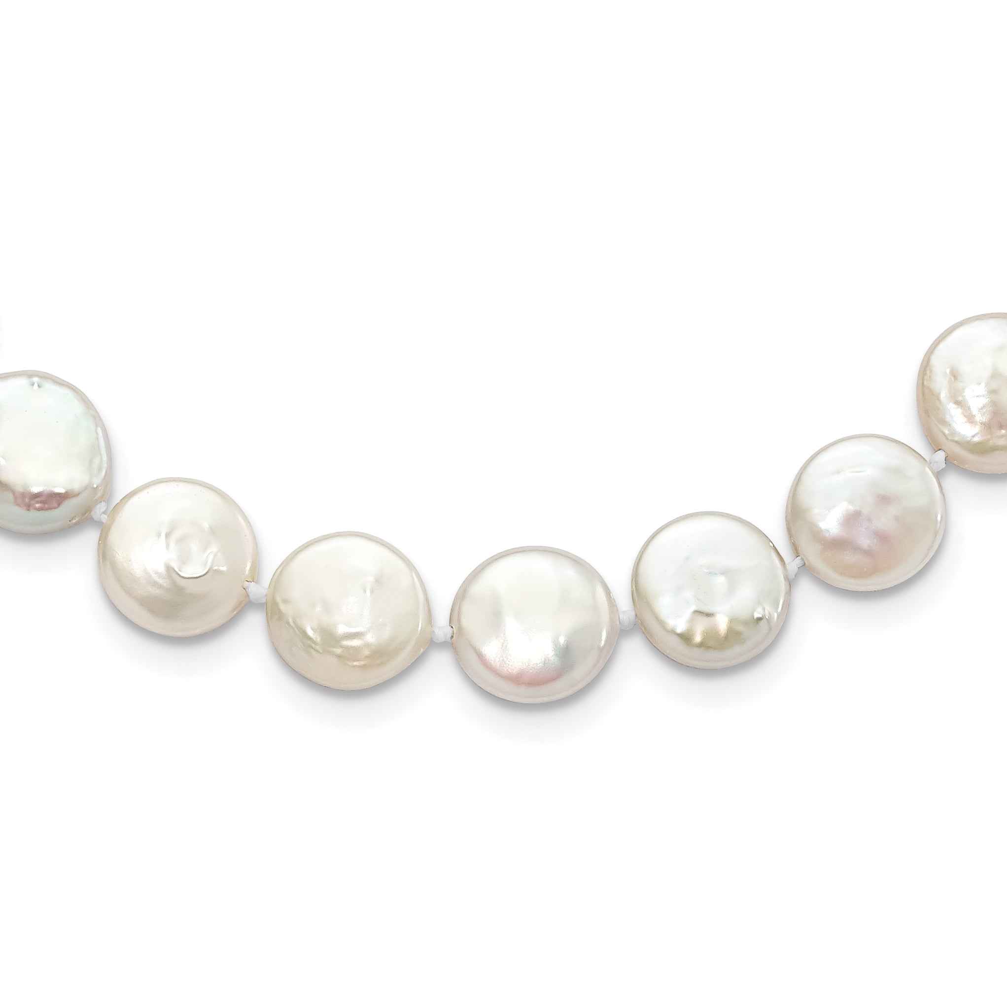 Sterling Silver Rhodium-plated 10-11mm White Coin Freshwater Cultured Pearl 18 inch Necklace