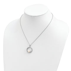 Sterling Silver Rhodium-plated 8-9mm White Button Freshwater Cultured Pearl and CZ 17 inch Necklace