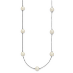 Sterling Silver Rhodium-plated 7-8mm White Near Round Freshwater Cultured Pearl 9-station 20 inch Necklace