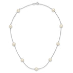 Sterling Silver Rhodium-plated 7-8mm White Near-Round Freshwater Cultured Pearl 9-Station 16 inch Necklace