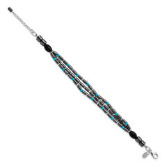 Sterling Silver Agate, Crystal, Hematite and Turquoise Multistrand With 1in ext Bracelet