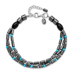 Sterling Silver Agate, Crystal, Hematite and Turquoise Multistrand With 1in ext Bracelet