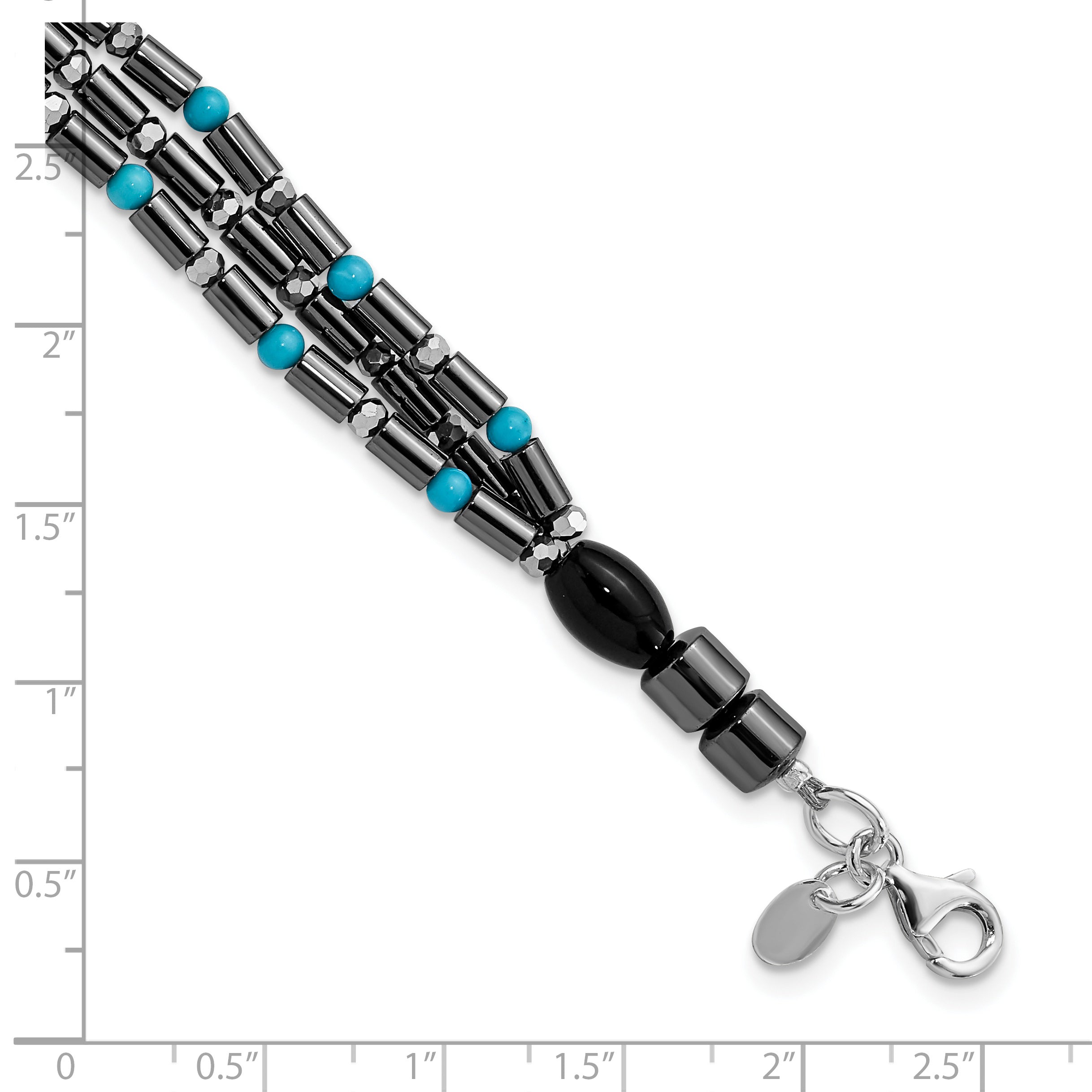 Sterling Silver Agate, Crystal, Hematite and Turquoise Multistrand With 1in ext Bracelet