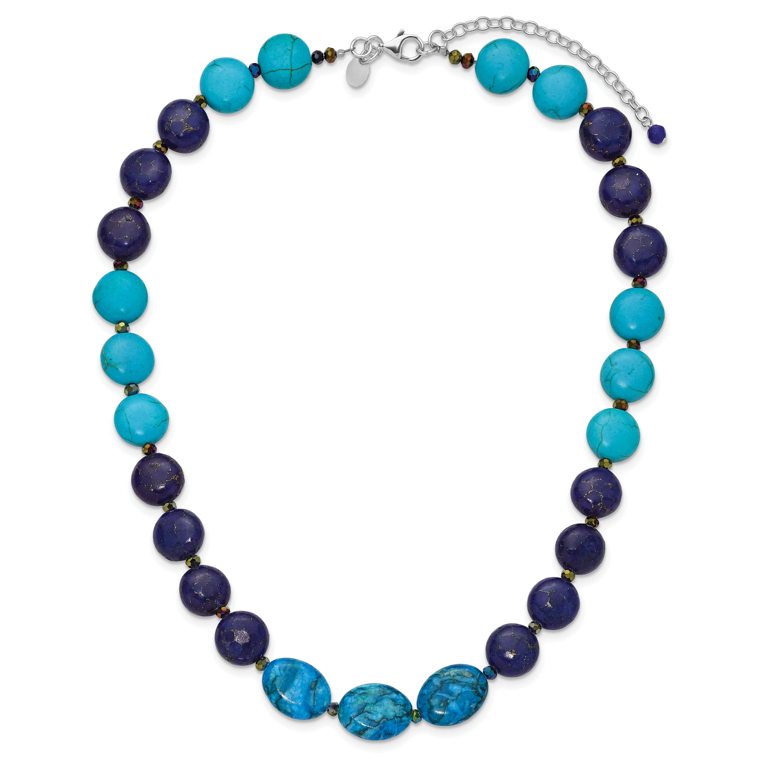 Sterling Silver Agate,Crystal,Jasper, Recon. Lapis With 2 in ext Necklace