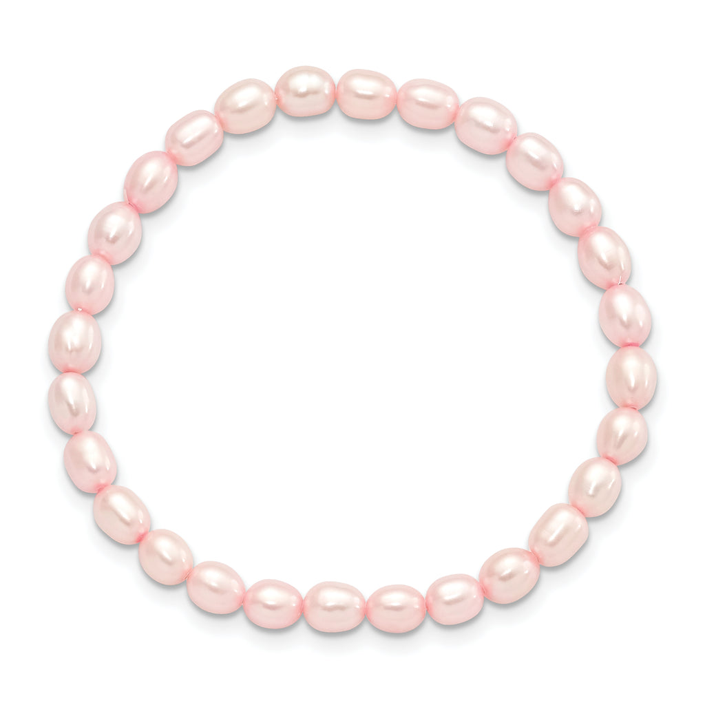 Children's 4-5mm Pink Rice Freshwater Cultured Pearl Stretch Bracelet