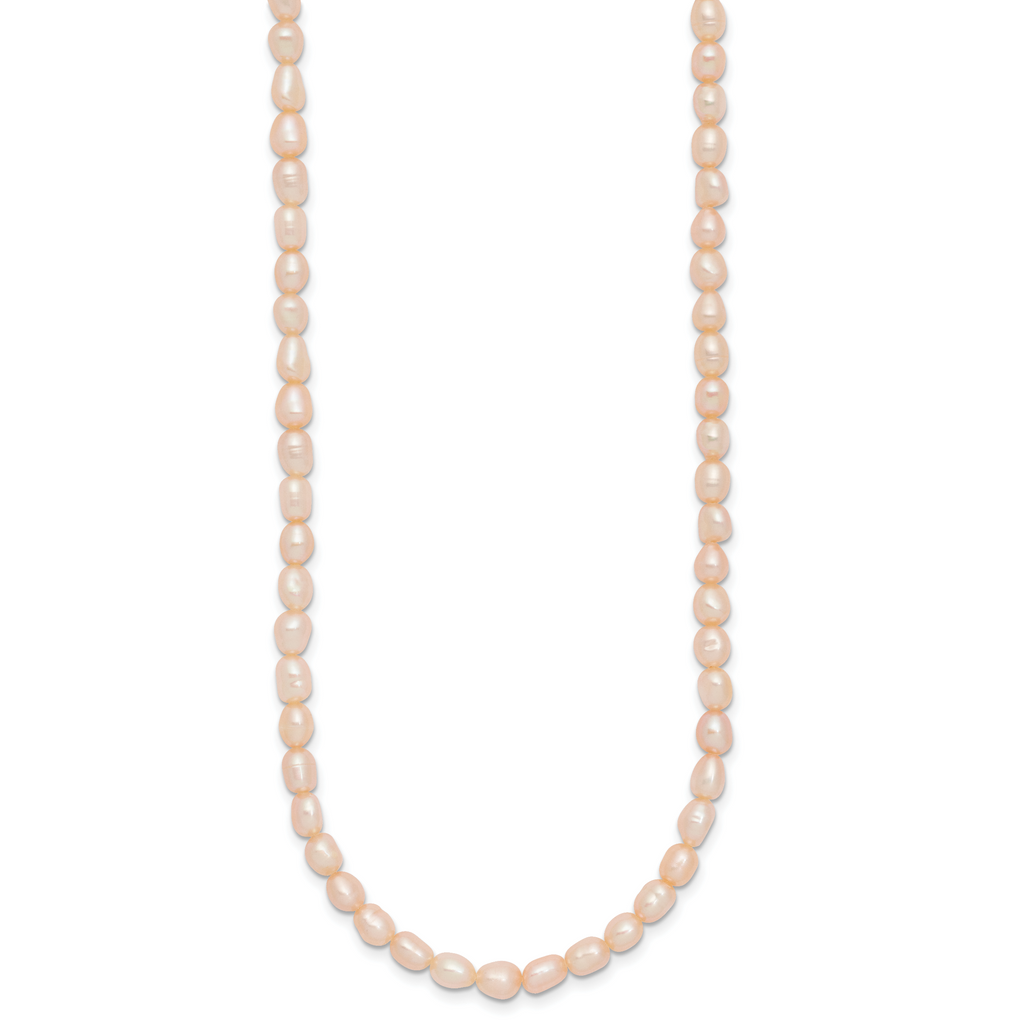 Sterling Silver Rhodium-plate 4-5mm Pink Rice Freshwater Cultured Pearl Children's 13 inch Necklace