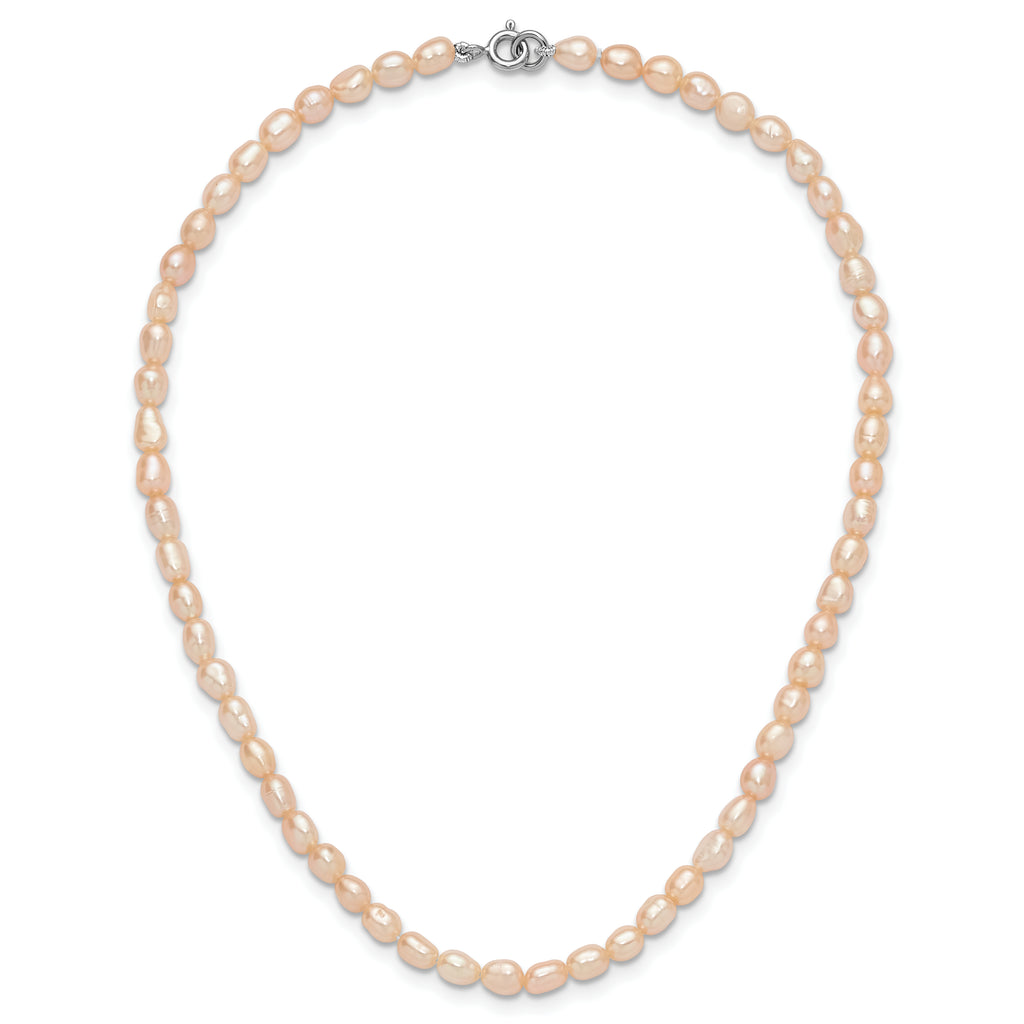 Sterling Silver Rhodium-plate 4-5mm Pink Rice Freshwater Cultured Pearl Children's 13 inch Necklace
