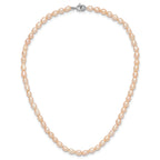 Sterling Silver Rhodium-plate 4-5mm Pink Rice Freshwater Cultured Pearl Children's 13 inch Necklace