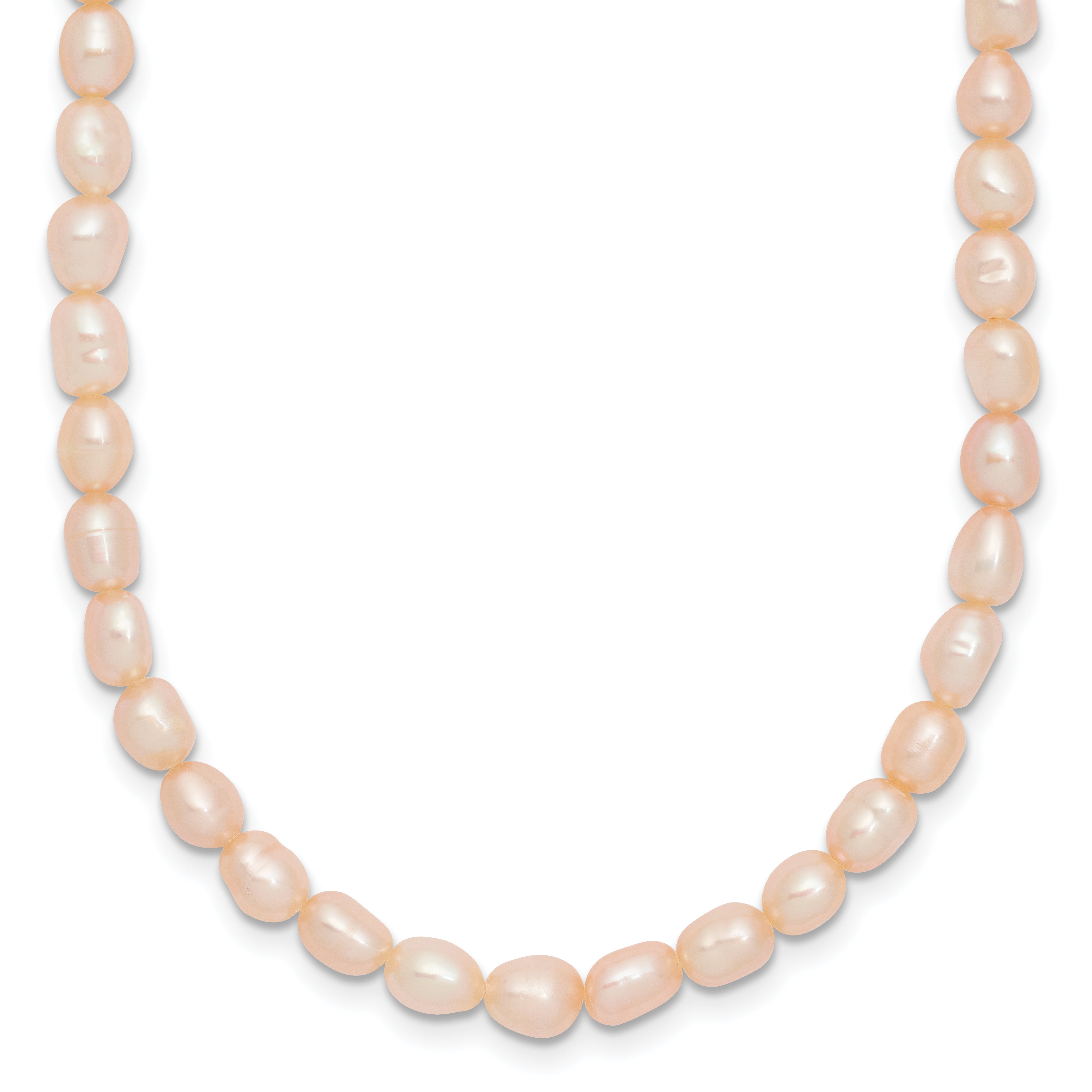 Sterling Silver Rhodium-plate 4-5mm Pink Rice Freshwater Cultured Pearl Children's 13 inch Necklace Main image