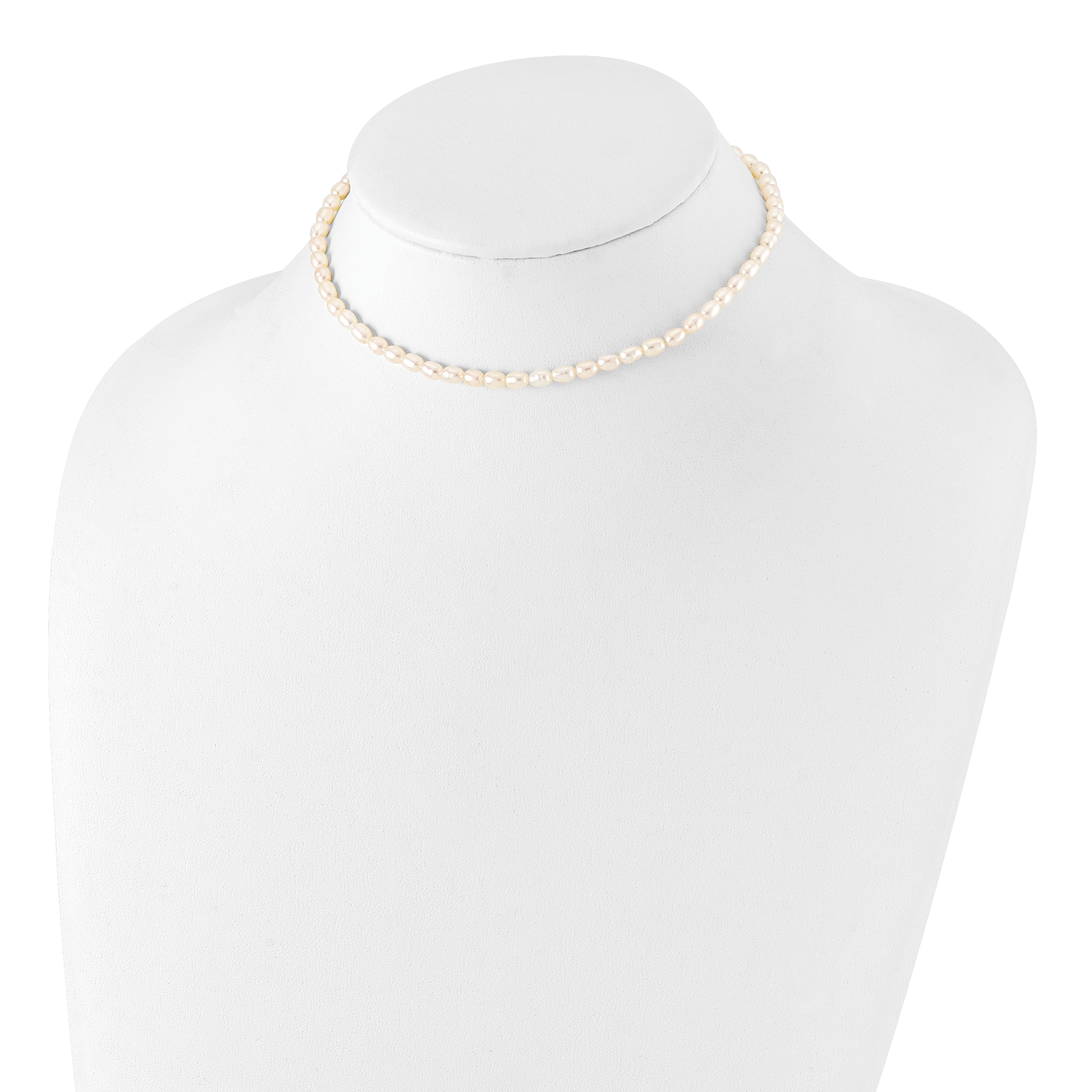 Sterling Silver Rhodium-plate 4-5mm White Rice Freshwater Cultured Pearl Children's 13 inch Necklace