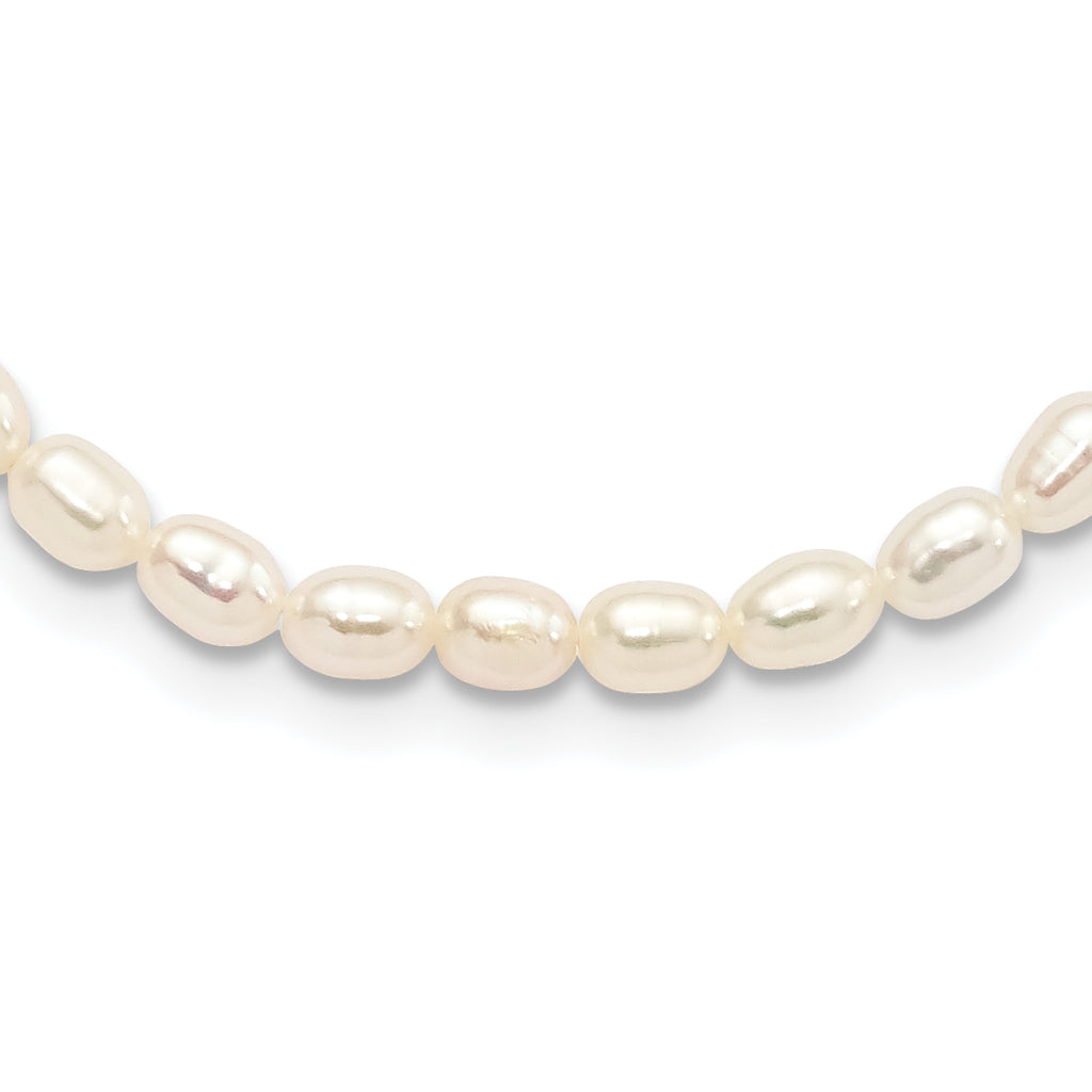 Sterling Silver Rhodium-plate 4-5mm White Rice Freshwater Cultured Pearl Children's 13 inch Necklace