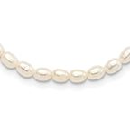 Sterling Silver Rhodium-plate 4-5mm White Rice Freshwater Cultured Pearl Children's 13 inch Necklace