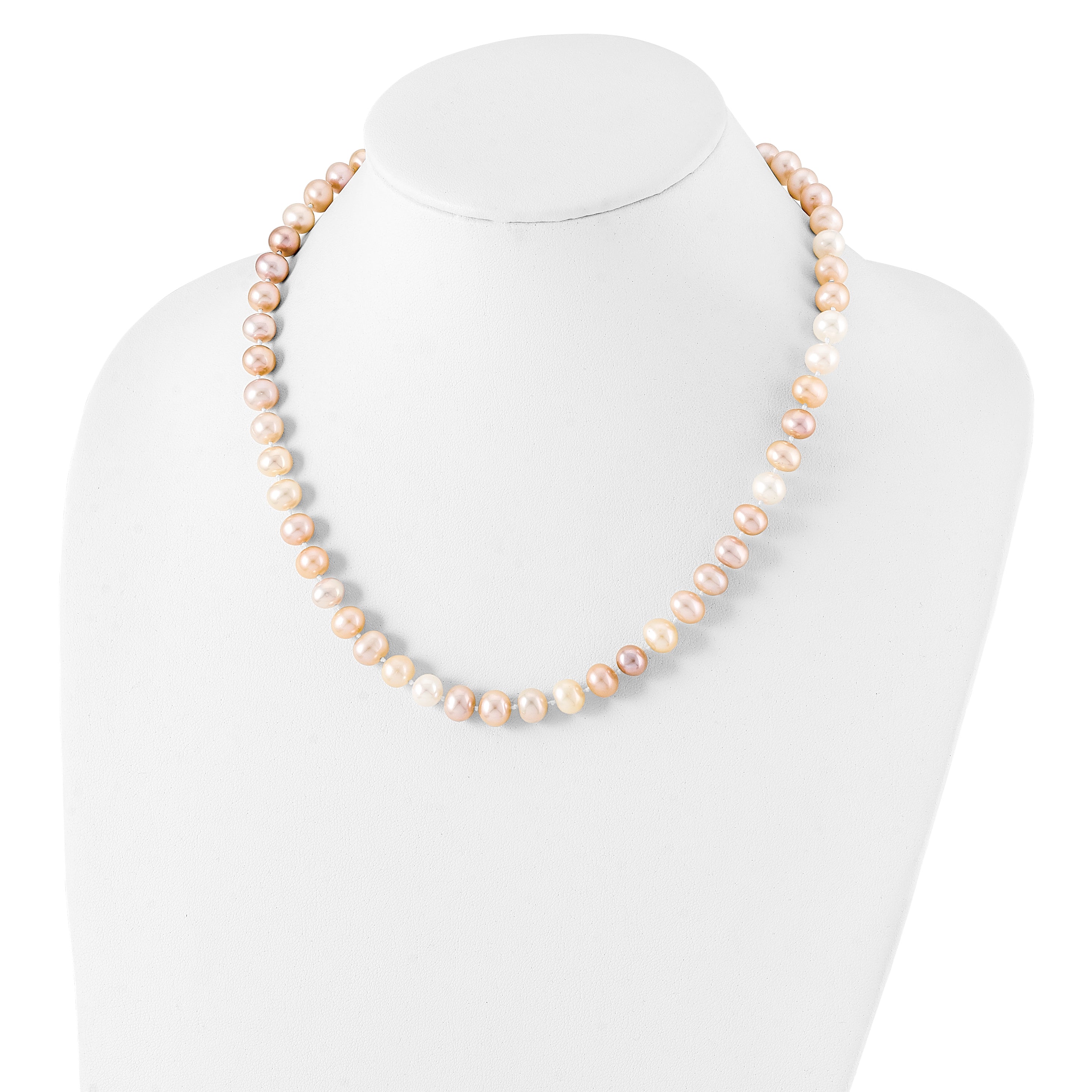 Sterling Silver Rhodium-plated 8-9mm Multi-color Near-Round Freshwater Cultured Pearl 20 inch Necklace